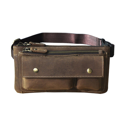 Men's Waist Pouch Cowhide Genuine Leather Fashion Men's Bust Bag 