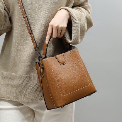 Genuine leather fashion bucket bag handbag simple crossbody bag broadband trend shoulder bag.Pochette
