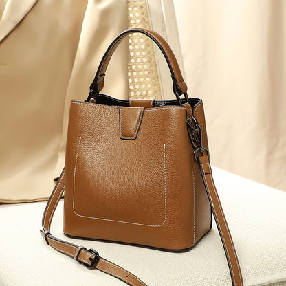 Genuine leather fashion bucket bag handbag simple crossbody bag broadband trend shoulder bag.Pochette