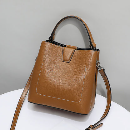Genuine leather fashion bucket bag handbag simple crossbody bag broadband trend shoulder bag.Pochette