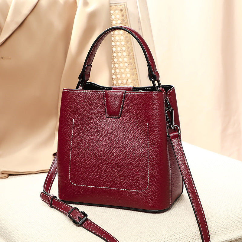Genuine leather fashion bucket bag handbag simple crossbody bag broadband trend shoulder bag.Pochette
