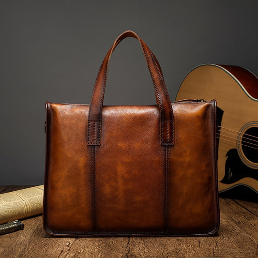 Men's Briefcase Cowhide Genuine Leather Handbag for Men 