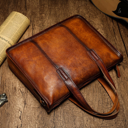 Men's Briefcase Cowhide Genuine Leather Handbag for Men 