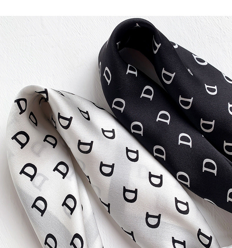 Scarf Women Alphabet Print Pattern Simple Silk Mini Scarf Sheer Neckerchief