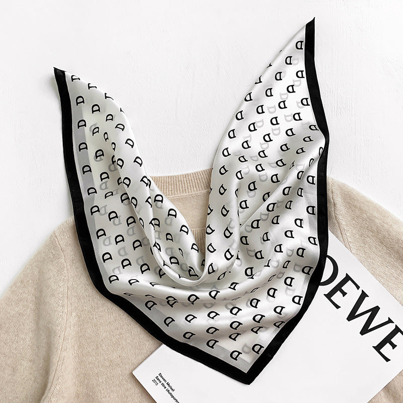 Scarf Women Alphabet Print Pattern Simple Silk Mini Scarf Sheer Neckerchief