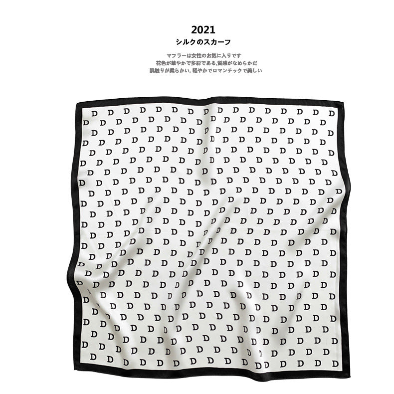 Scarf Women Alphabet Print Pattern Simple Silk Mini Scarf Sheer Neckerchief