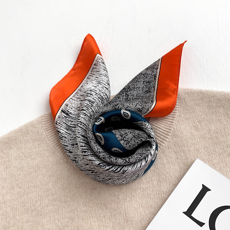 Silk scarf thin mini scarf printed pattern retro high quality temperament silk neckerchief