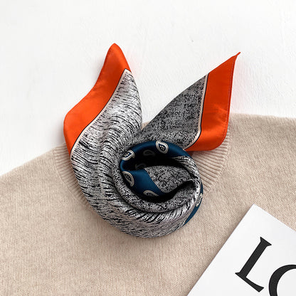 Silk scarf thin mini scarf printed pattern retro high quality temperament silk neckerchief