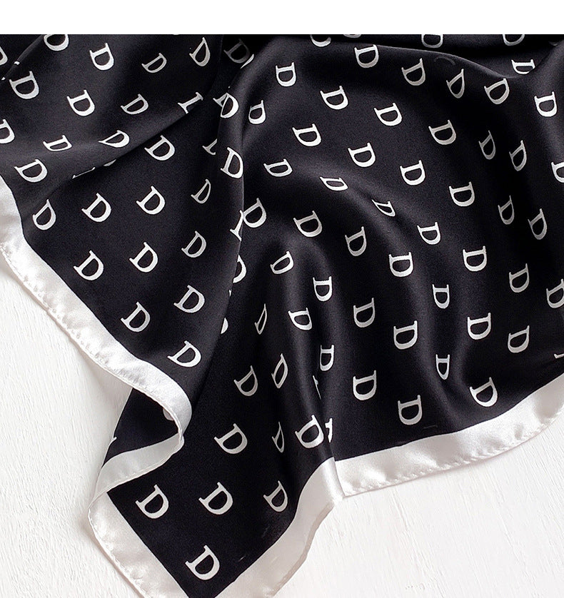 Scarf Women Alphabet Print Pattern Simple Silk Mini Scarf Sheer Neckerchief