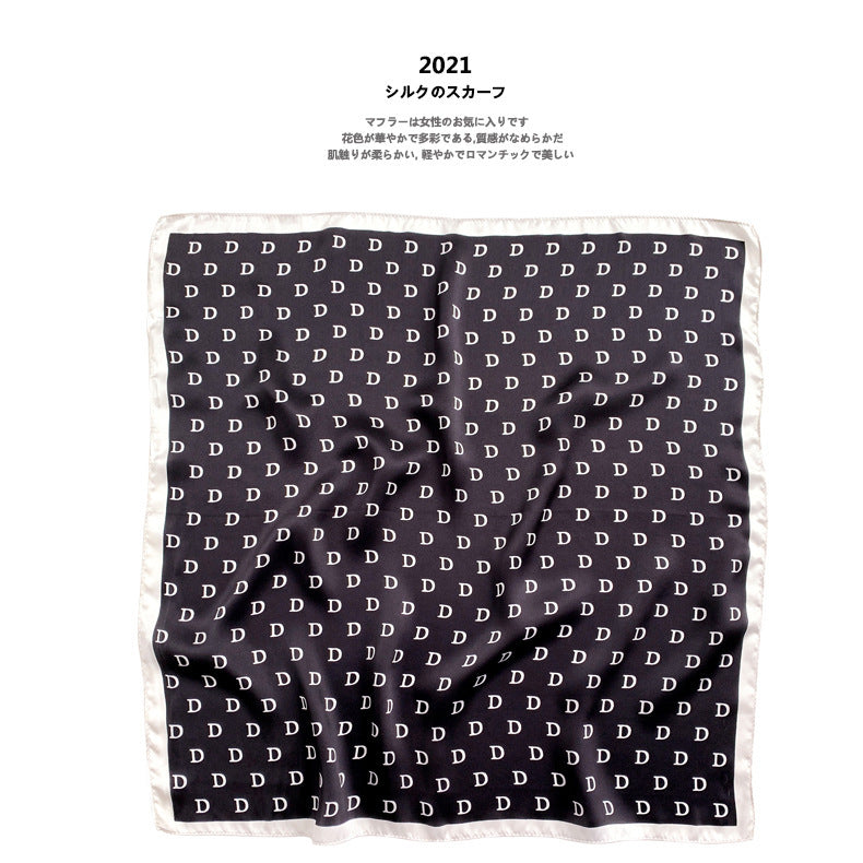Scarf Women Alphabet Print Pattern Simple Silk Mini Scarf Sheer Neckerchief