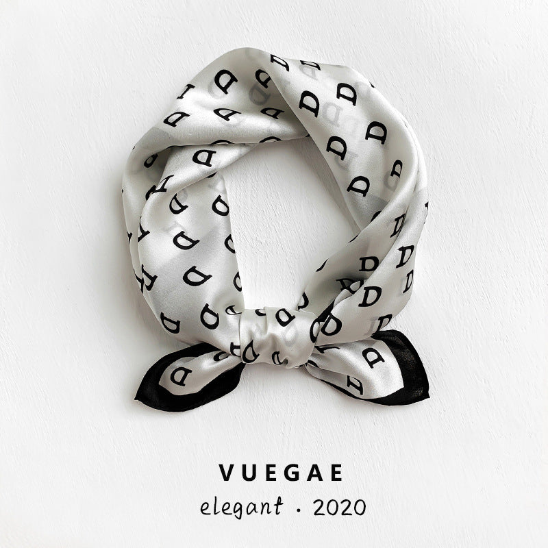 Scarf Women Alphabet Print Pattern Simple Silk Mini Scarf Sheer Neckerchief