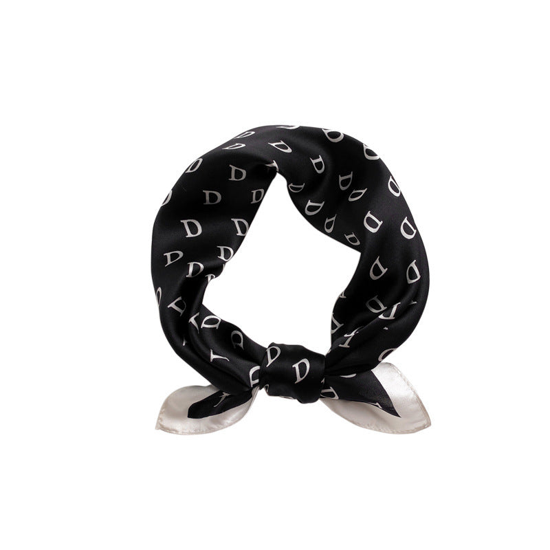 Scarf Women Alphabet Print Pattern Simple Silk Mini Scarf Sheer Neckerchief