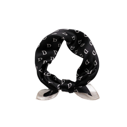 Scarf Women Alphabet Print Pattern Simple Silk Mini Scarf Sheer Neckerchief