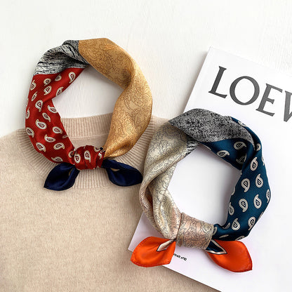 Silk scarf thin mini scarf printed pattern retro high quality temperament silk neckerchief