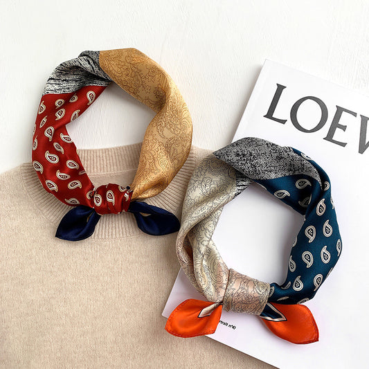 Silk scarf thin mini scarf printed pattern retro high quality temperament silk neckerchief