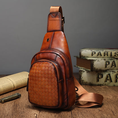 Men's Bust Bag Genuine Cowhide Leather Korean Fashion Casual Crossbody Bag for Men 