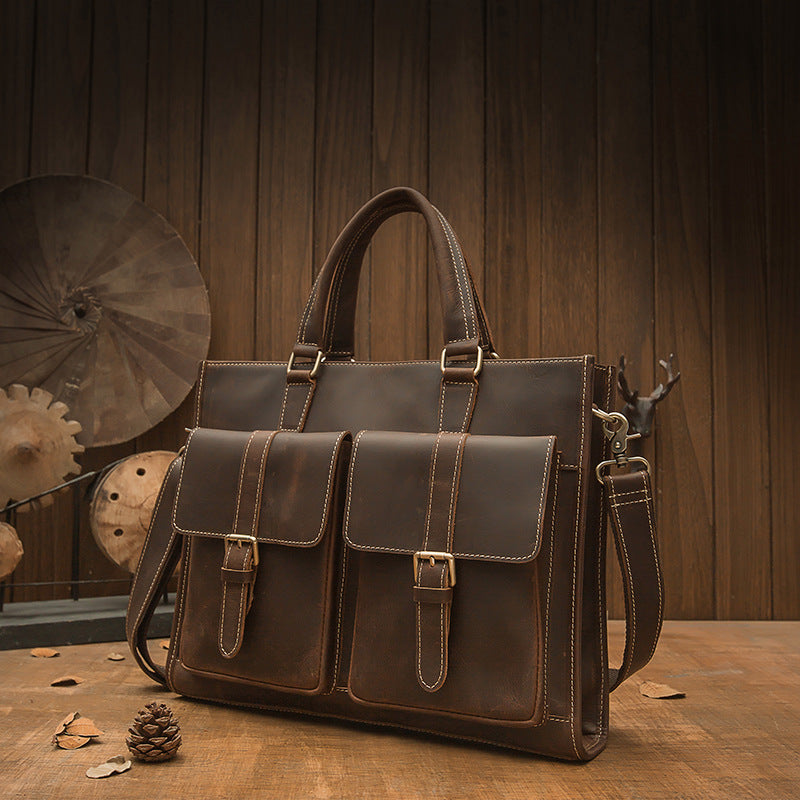Men's Handbag Handbag Handmade Retro Cowhide Genuine Leather Shoulder Bag Crossbody Bag Crazy Horse Cambridge Briefcase 