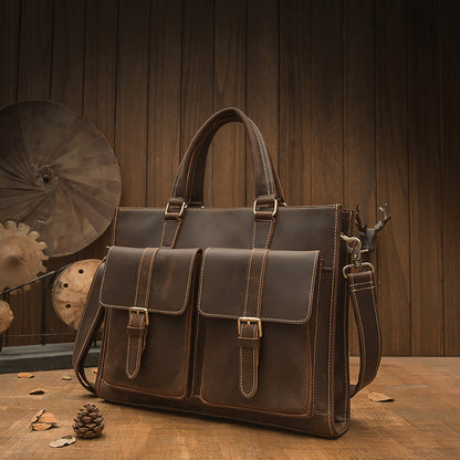 Men's Handbag Handbag Handmade Retro Cowhide Genuine Leather Shoulder Bag Crossbody Bag Crazy Horse Cambridge Briefcase 