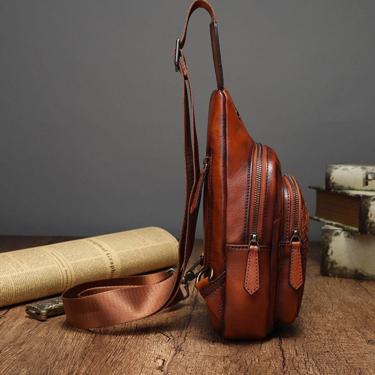 Men's Bust Bag Genuine Cowhide Leather Korean Fashion Casual Crossbody Bag for Men 