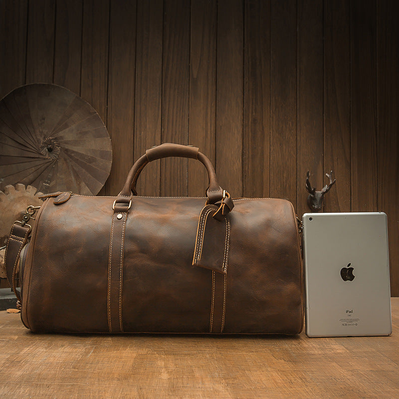 Men's Travel Bag Large Capacity Cowhide Crazy Horse Handmade Retro Crossbody Bag Fashion Luggage Bag for Men 