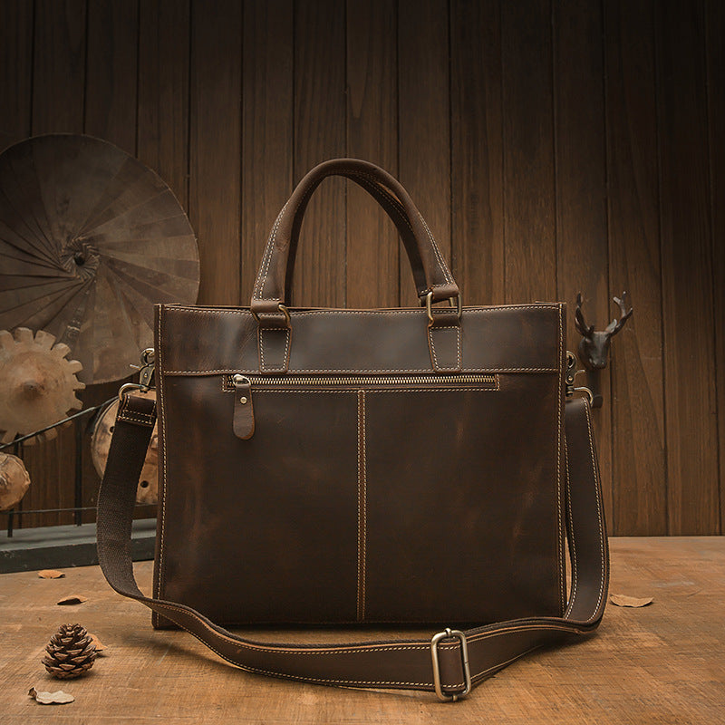 Men's Handbag Handbag Handmade Retro Cowhide Genuine Leather Shoulder Bag Crossbody Bag Crazy Horse Cambridge Briefcase 