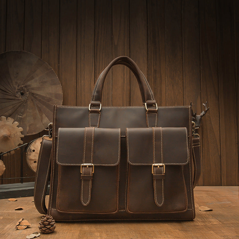 Men's Handbag Handbag Handmade Retro Cowhide Genuine Leather Shoulder Bag Crossbody Bag Crazy Horse Cambridge Briefcase 