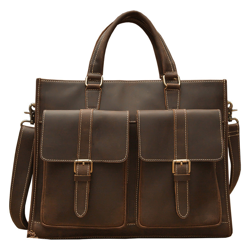 Men's Handbag Handbag Handmade Retro Cowhide Genuine Leather Shoulder Bag Crossbody Bag Crazy Horse Cambridge Briefcase 