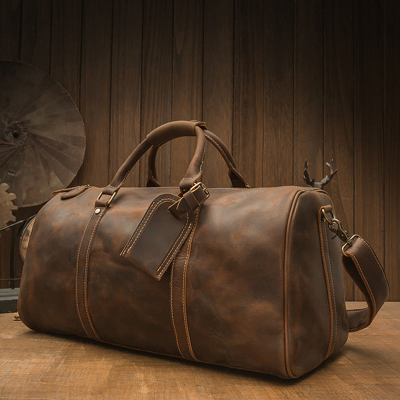 Men's Travel Bag Large Capacity Cowhide Crazy Horse Handmade Retro Crossbody Bag Fashion Luggage Bag for Men 