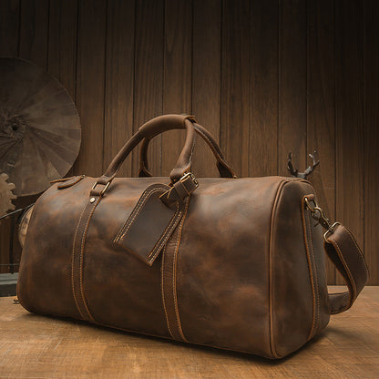 Men's Travel Bag Large Capacity Cowhide Crazy Horse Handmade Retro Crossbody Bag Fashion Luggage Bag for Men 