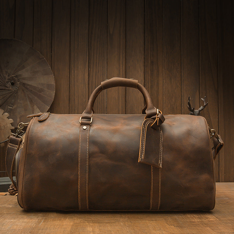 Men's Travel Bag Large Capacity Cowhide Crazy Horse Handmade Retro Crossbody Bag Fashion Luggage Bag for Men 