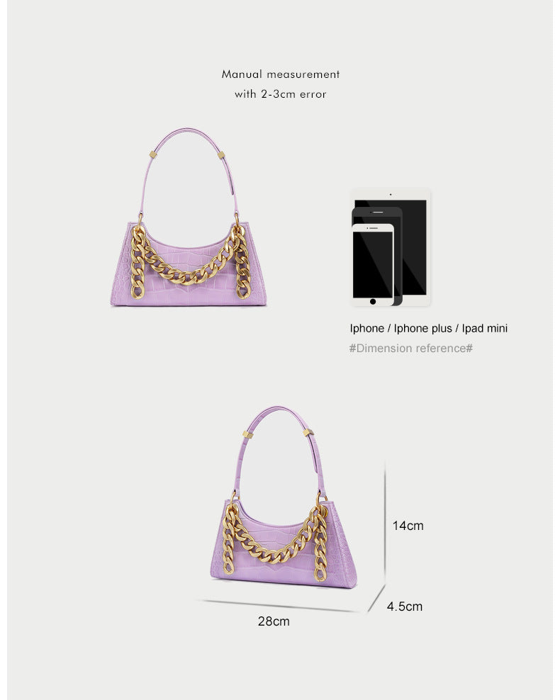 Women's Chain Bag Genuine Leather Handbag Crocodile Pattern Armpit Bag Handbag Fashion Cowhide Shoulder Bag.Pochette