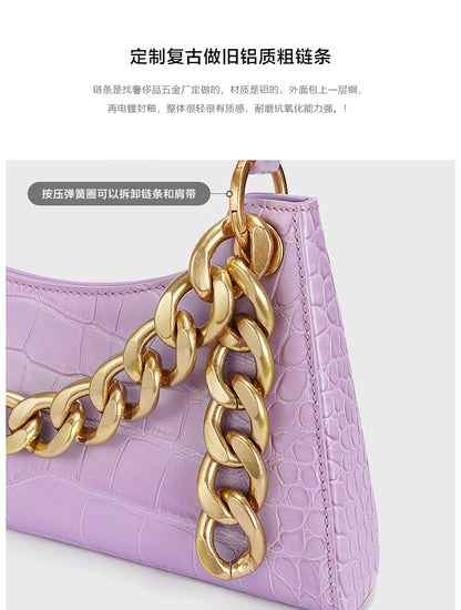 Women's Chain Bag Genuine Leather Handbag Crocodile Pattern Armpit Bag Handbag Fashion Cowhide Shoulder Bag.Pochette