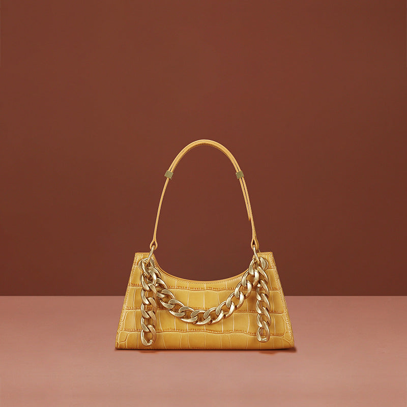 Women's Chain Bag Genuine Leather Handbag Crocodile Pattern Armpit Bag Handbag Fashion Cowhide Shoulder Bag.Pochette