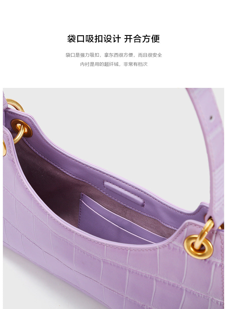 Women's Chain Bag Genuine Leather Handbag Crocodile Pattern Armpit Bag Handbag Fashion Cowhide Shoulder Bag.Pochette
