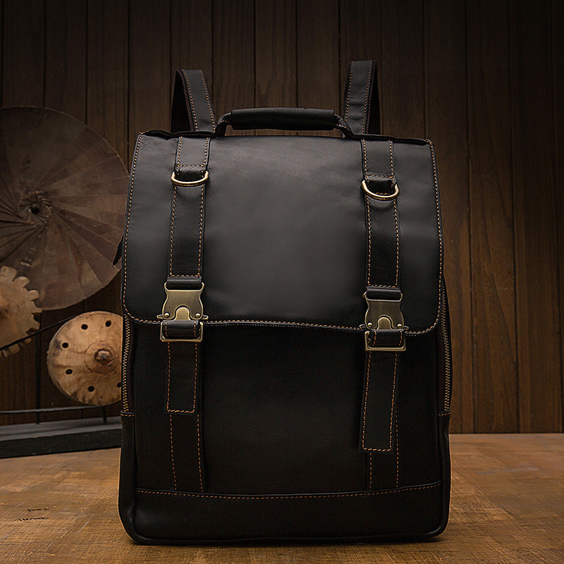 Men's backpack genuine cowhide leather handmade retro casual fashion computer bag 
