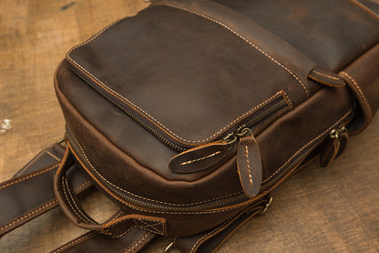 Men's backpack original handmade cowhide genuine leather Crazy Horse retro casual business computer bag 