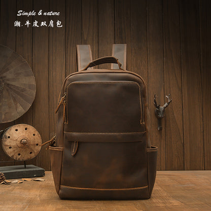 Men's backpack original handmade cowhide genuine leather Crazy Horse retro casual business computer bag 