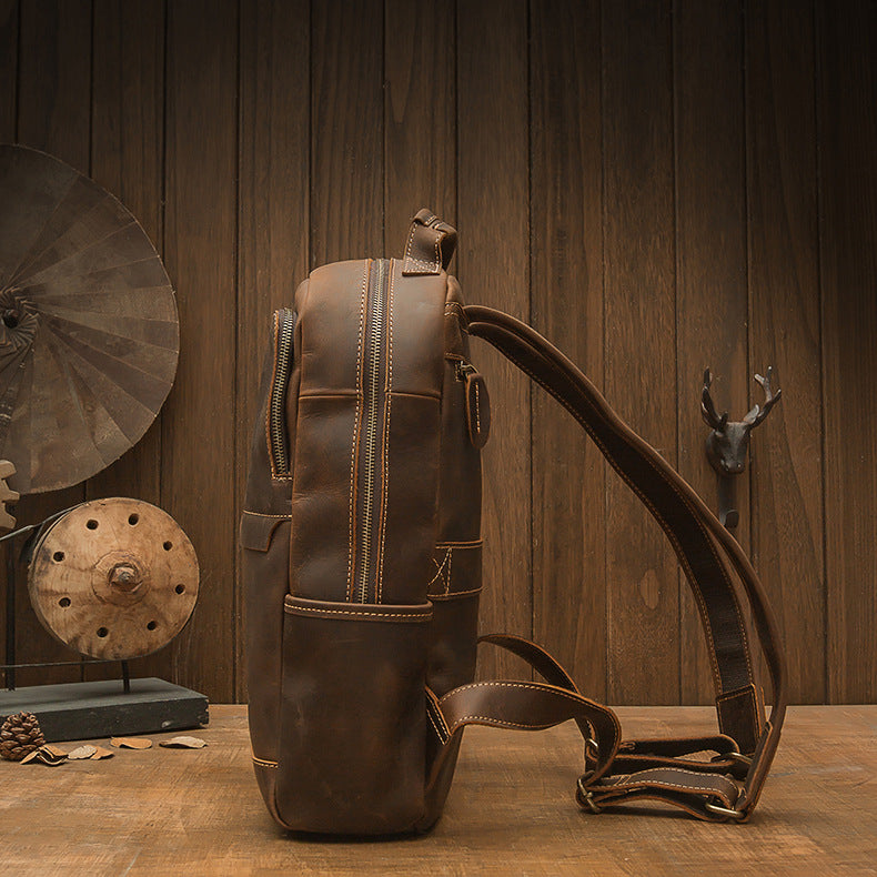 Men's backpack original handmade cowhide genuine leather Crazy Horse retro casual business computer bag 