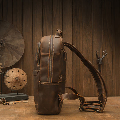 Men's backpack original handmade cowhide genuine leather Crazy Horse retro casual business computer bag 
