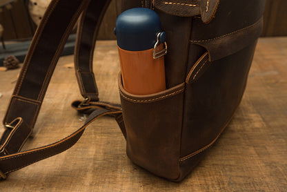 Men's backpack original handmade cowhide genuine leather Crazy Horse retro casual business computer bag 