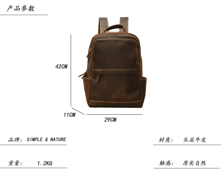Men's backpack original handmade cowhide genuine leather Crazy Horse retro casual business computer bag 