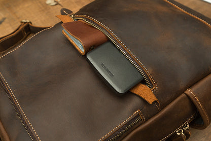 Men's backpack original handmade cowhide genuine leather Crazy Horse retro casual business computer bag 