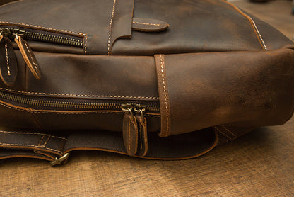 Men's backpack original handmade cowhide genuine leather Crazy Horse retro casual business computer bag 