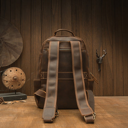 Men's backpack original handmade cowhide genuine leather Crazy Horse retro casual business computer bag 
