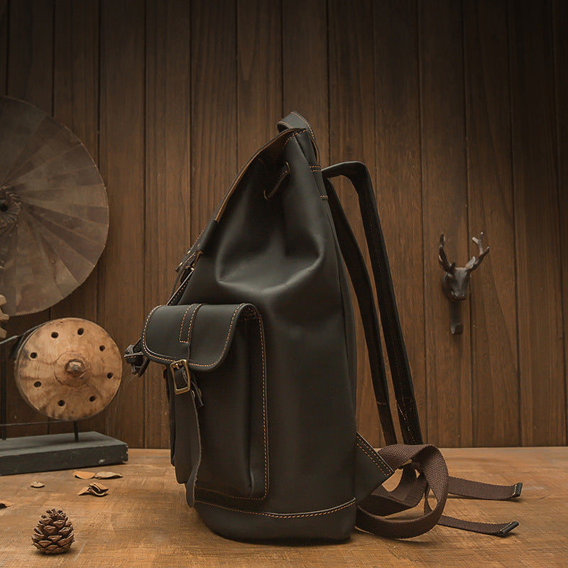 Men's backpack handmade original cowhide genuine leather retro fashion unisex casual bag 