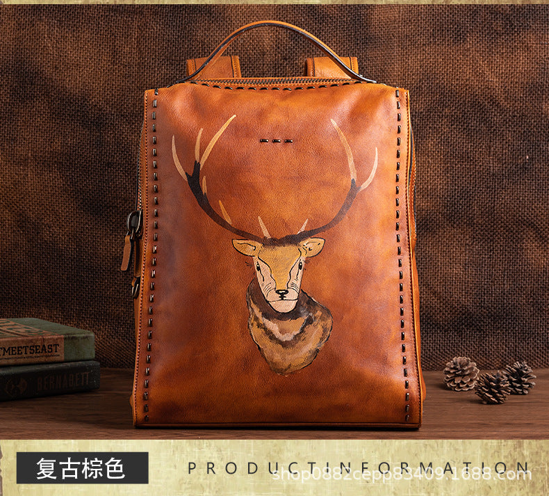 Men's backpack cowhide genuine leather unique fashion travel bag 