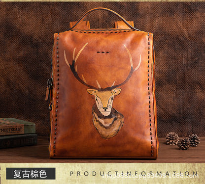 Men's backpack cowhide genuine leather unique fashion travel bag 