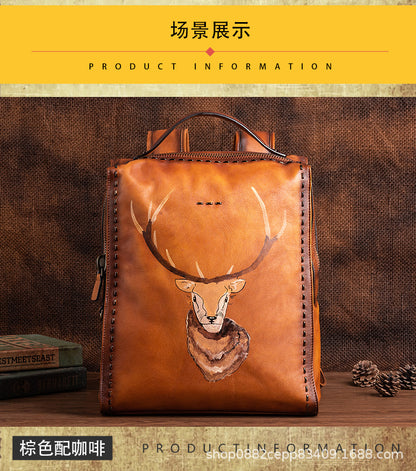 Men's backpack cowhide genuine leather unique fashion travel bag 