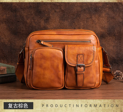 Men's Shoulder Bag Genuine Cowhide Leather Casual Manually Colored Men's Crossbody Bag 