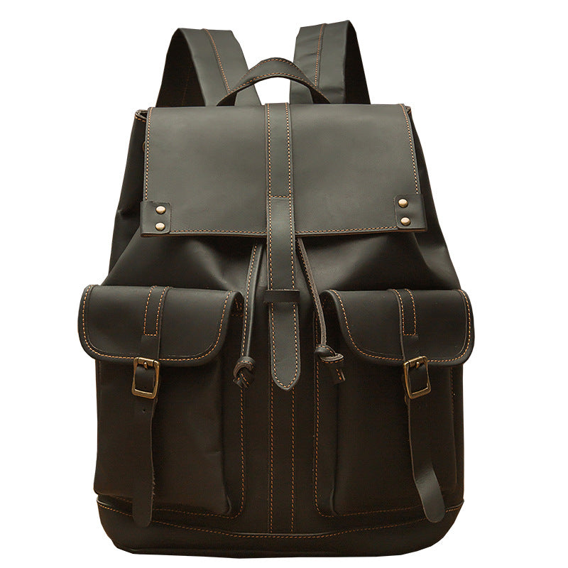 Men's backpack handmade original cowhide genuine leather retro fashion unisex casual bag 